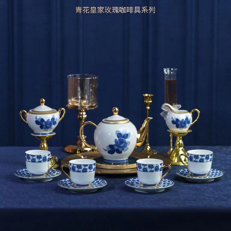 <b>青花皇家玫瑰陶瓷咖啡具</b>